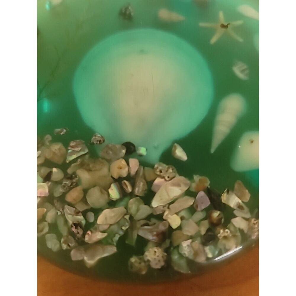 Vintage Lucite Shell & Abalone Round Trivet Green Under Water Scene 7.5" COASTAL - Picture 2 of 5